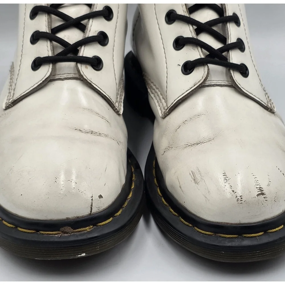 Dr Dr. Martens 1460 Black White Leather Boots UK 7 US Men 8 EU 41 Lace Up